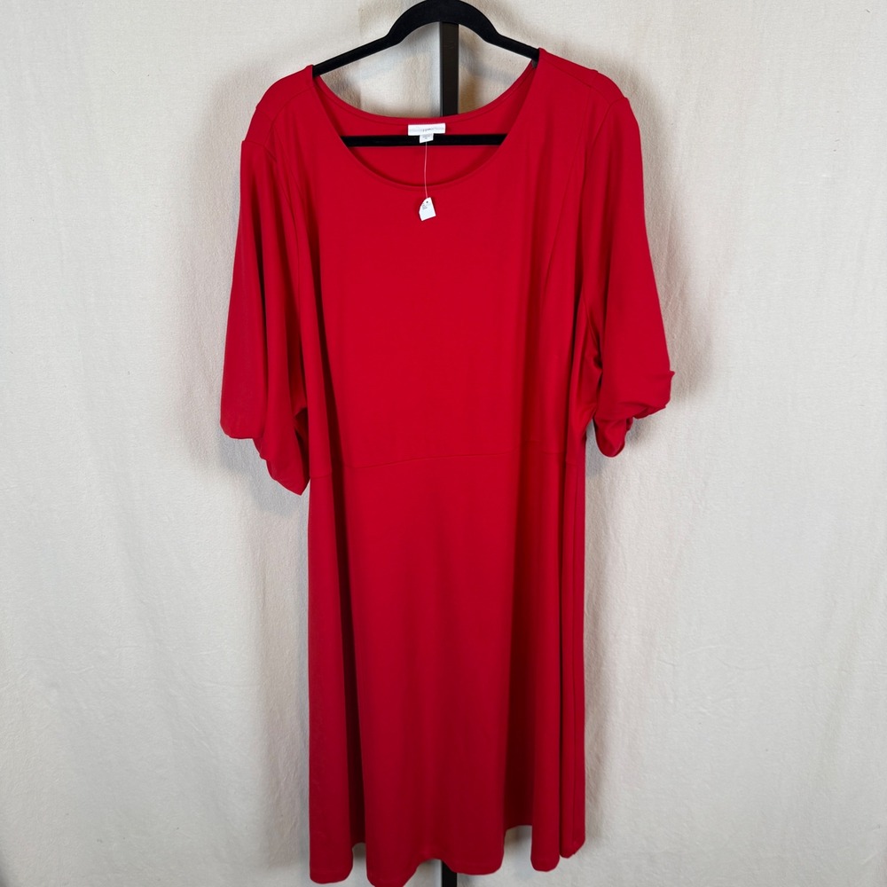 J. Jill Wearever Red Ponte Knit A-Line Dress Plus Size 4X Short Sleeve 279601